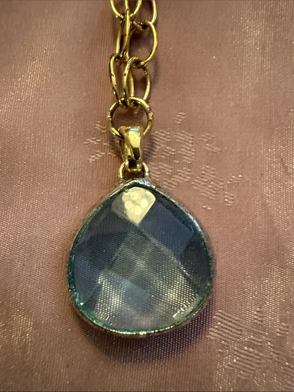 Gold-Tone Teardrop Blue Pendant Necklace